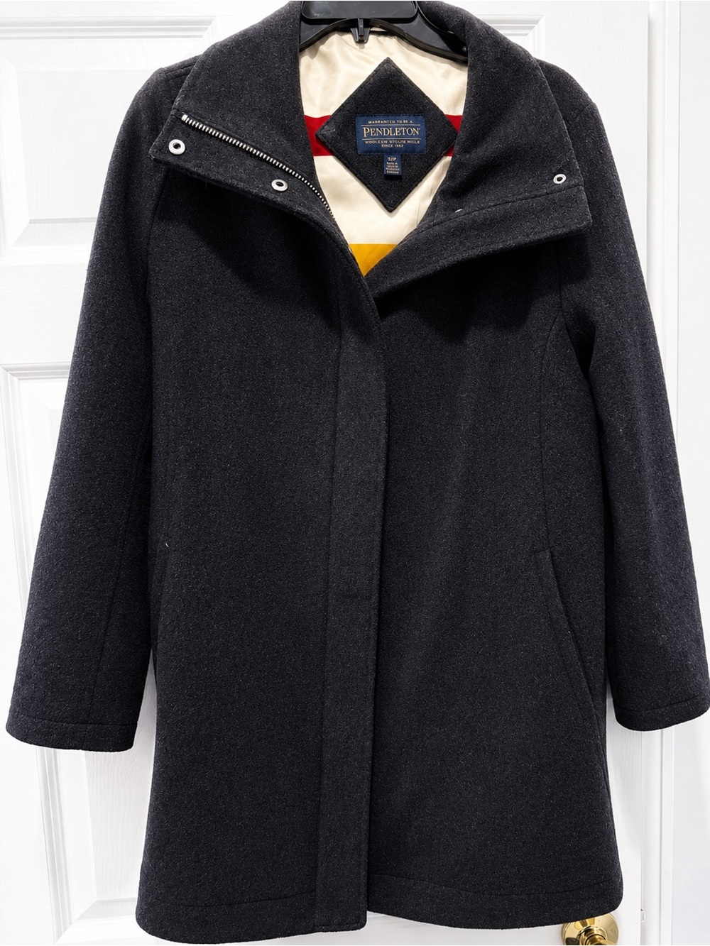 Pendleton Black Wool Pea Coat with Stand Collar size small